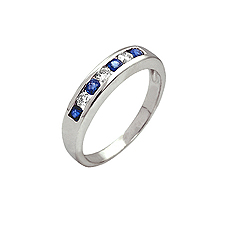 14k White Gold Channel Set Sapphire and Diamond Ring - Gemstone Rings ...